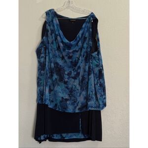 New Catherines sleeveless layered top ,skirt blue a abstract print overlay 5X